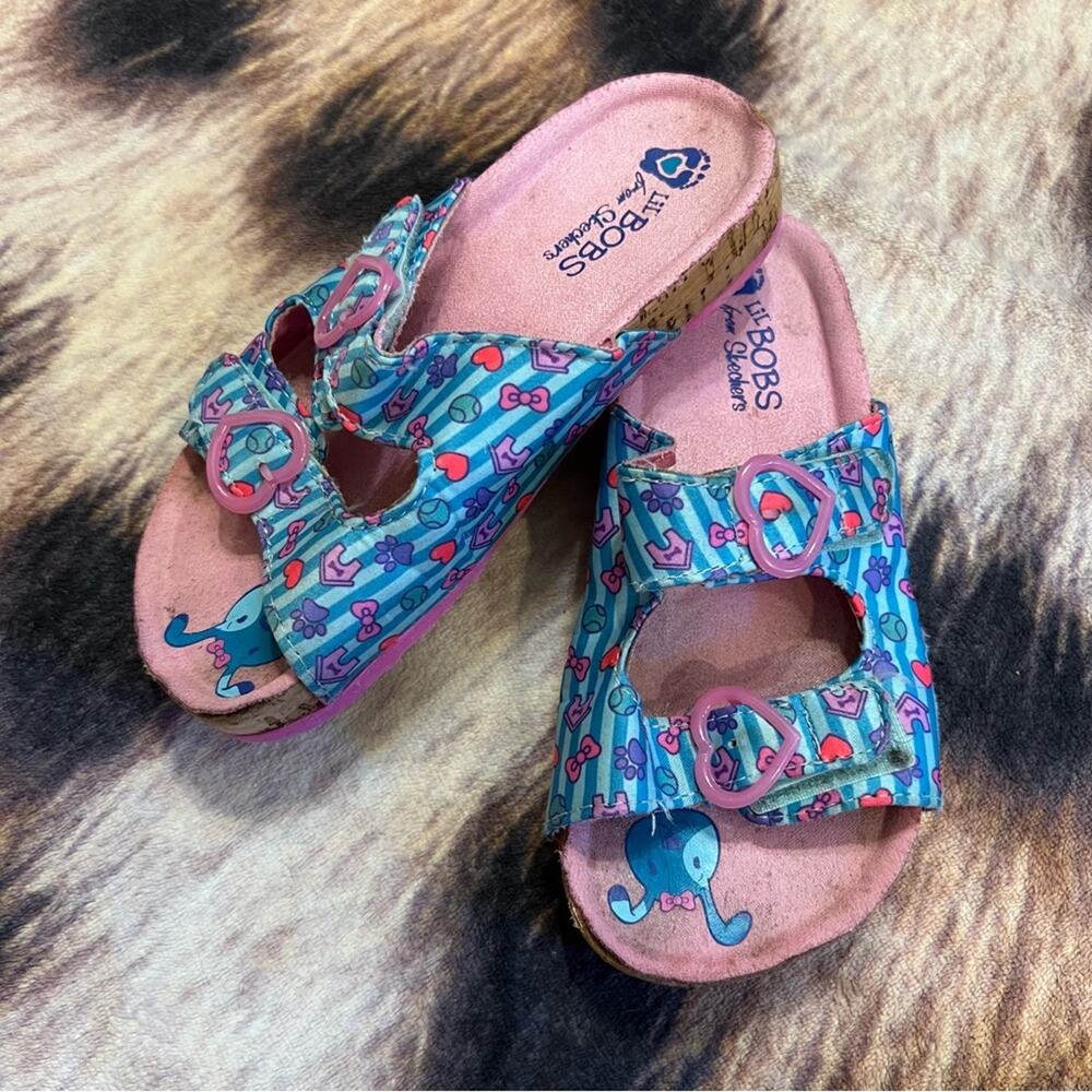 Skechers Lil Bobs Sitting Pretty Two Strap Sandals Little Girl Size 12 Dog Print